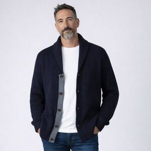 GAP chunky navy shawl collar cardigan - Spring 2011 - 100% cotton - men’s small